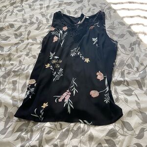 LC Lauren Conrad Black Floral Sleeveless Blouse